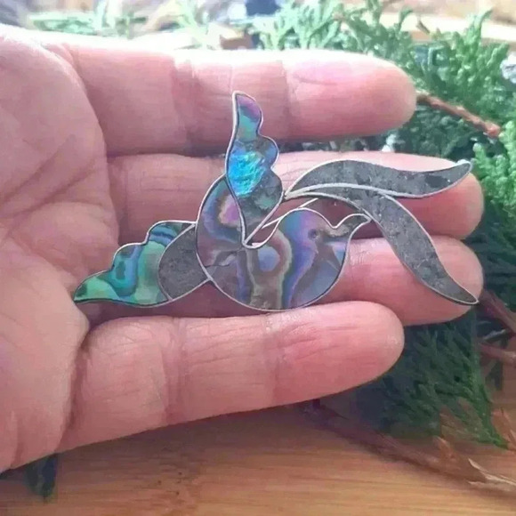 925 sterling silver and abalone inlay brooche - Picture 5 of 8